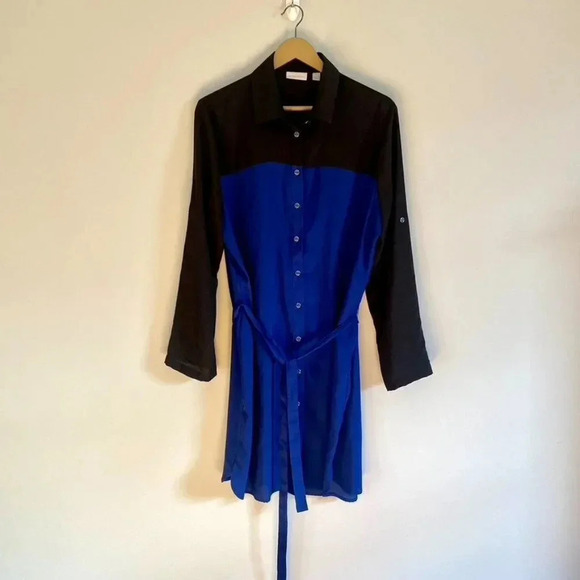 Black and Blue Button Down Shirt Dress - Picture 2 of 13